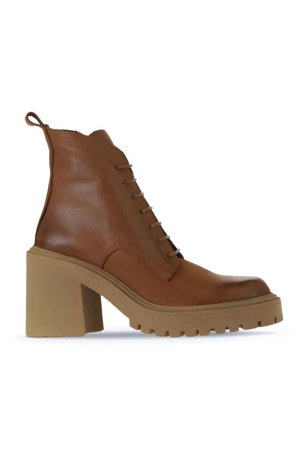 Taba Deri Kadın Topuklu Bot