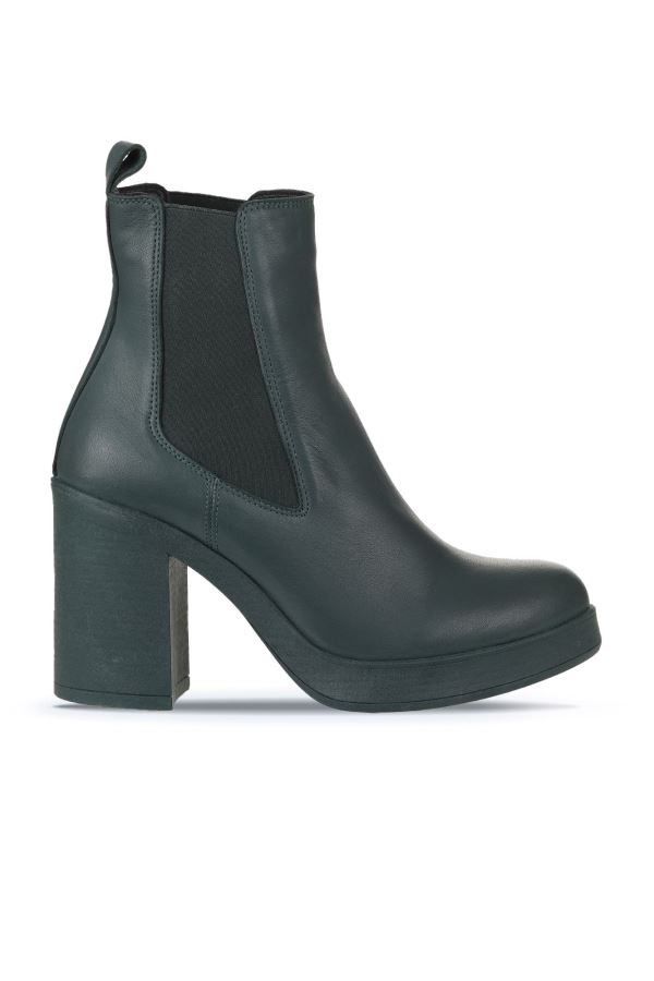 Yeşil Deri Kadın Topuklu Bot