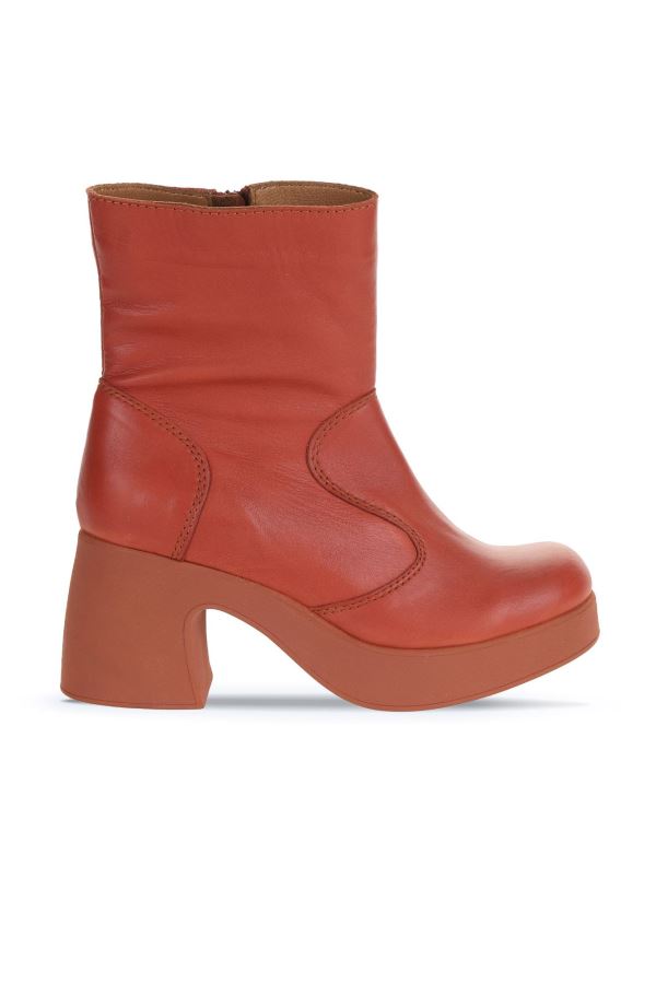 Kiremit Deri Kadın Topuklu Bot