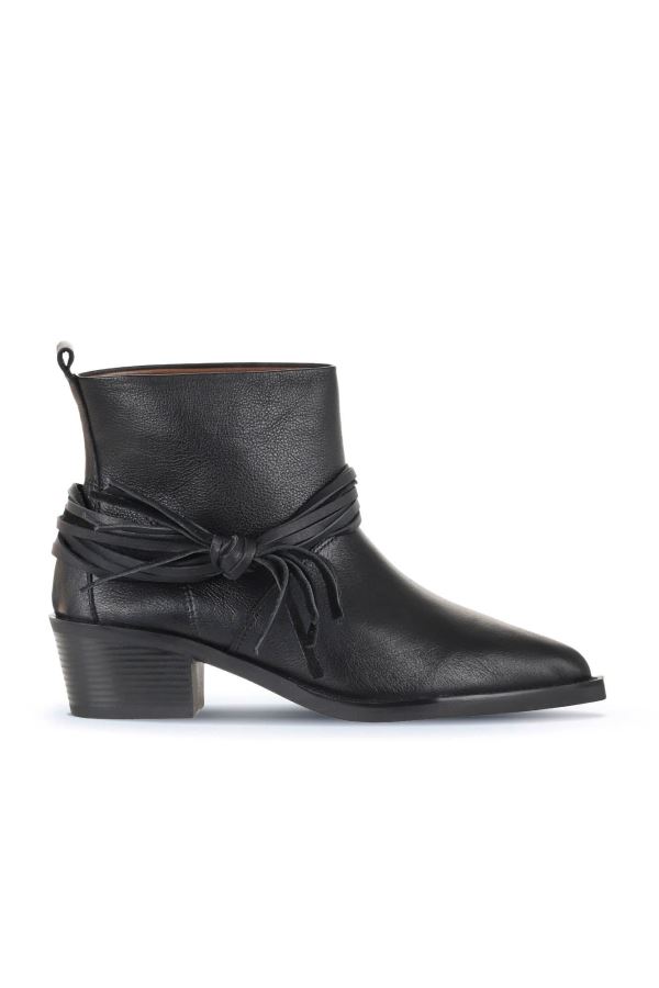 Siyah Deri Kadın Topuklu Bot