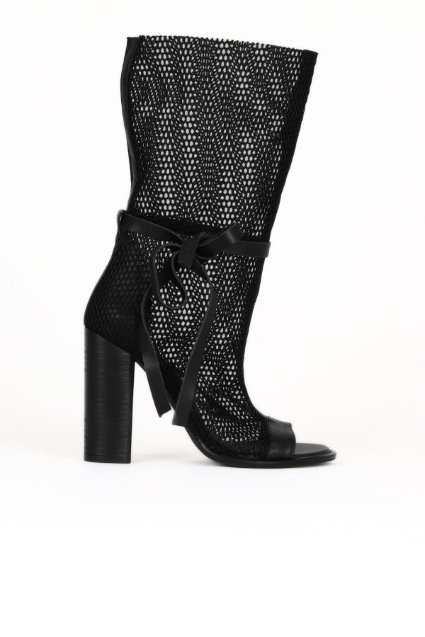 Siyah File-Deri Kadın Topuklu Bot