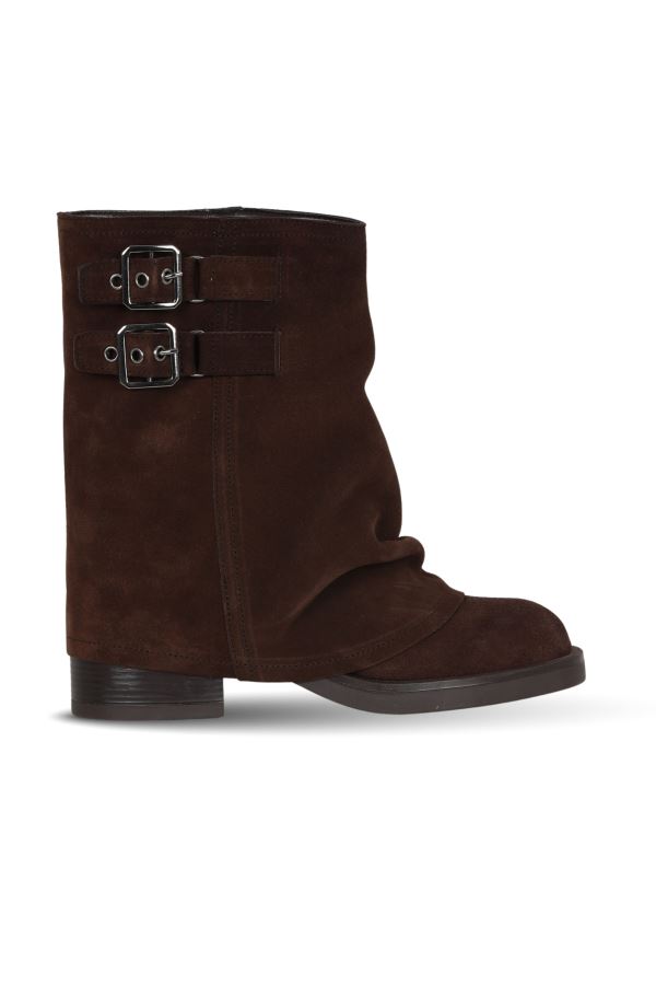 Kahverengi Süet Kadın Topuklu Bot 