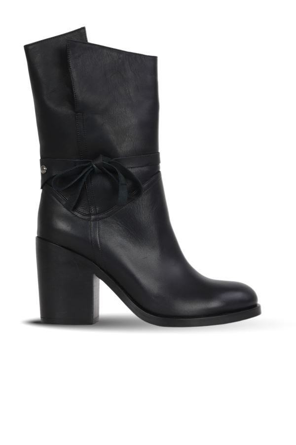 Siyah Deri Kadın Topuklu Bot 