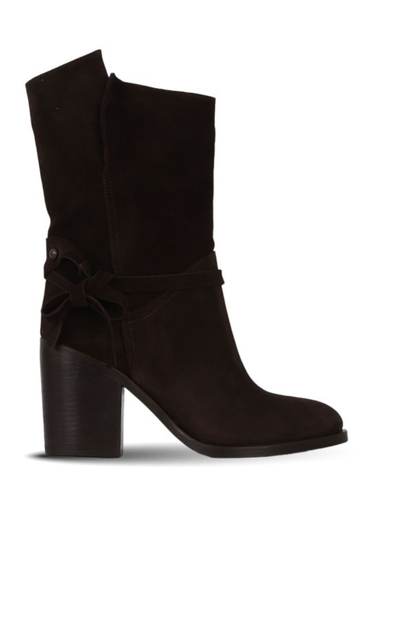 Kahverengi Süet Kadın Topuklu Bot