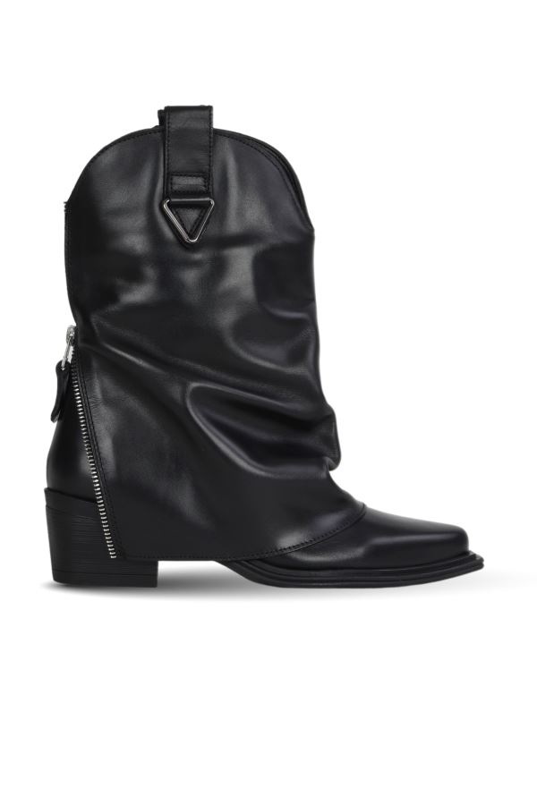Siyah Deri Kadın Topuklu Bot