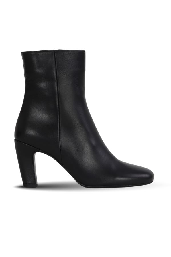 Siyah Deri Kadın Topuklu Bot