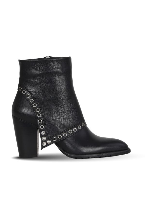 Siyah Crispy Deri Kadın Topuklu Bot 