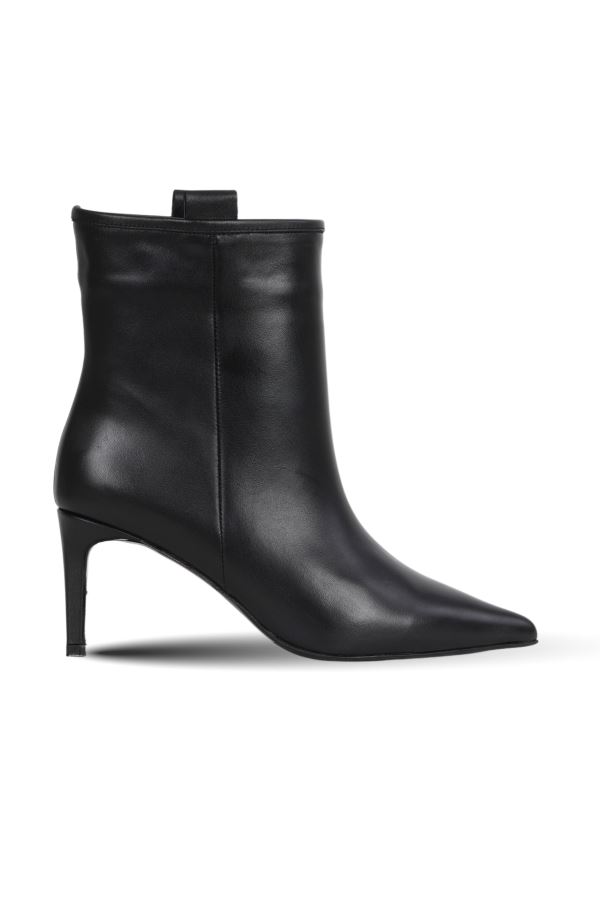 Siyah Deri Kadın Topuklu Bot