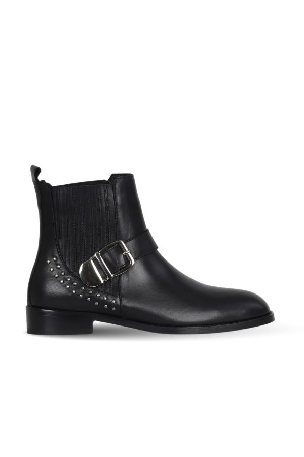 Siyah Deri Kadın Topuklu Bot