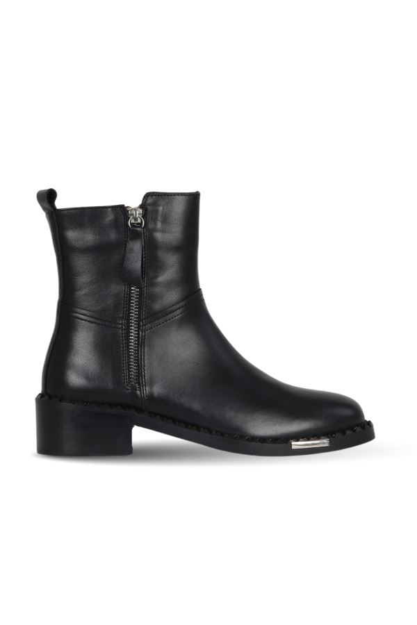 Siyah Deri Kadın Topuklu Bot