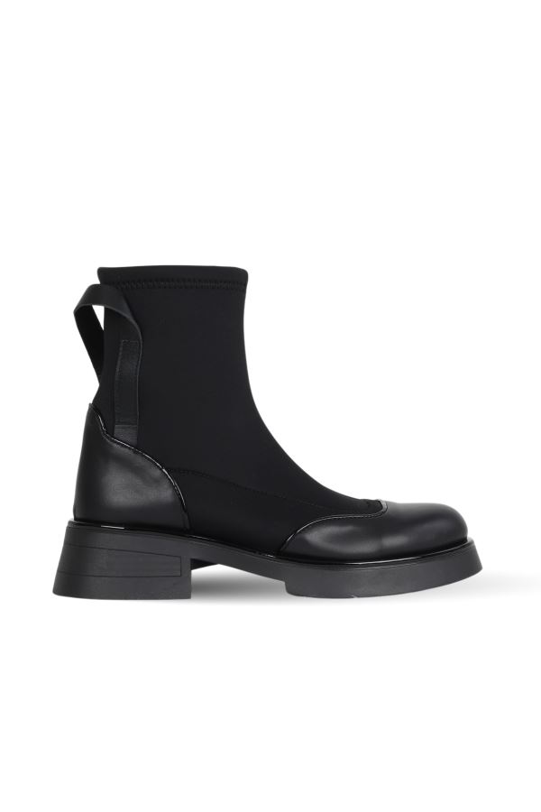 Siyah Deri/Rugan/Streç Kadın Topuklu Bot 