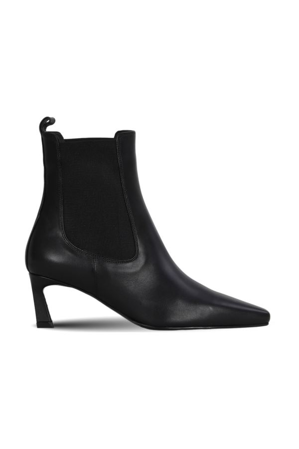Siyah Deri Kadın Topuklu Bot 