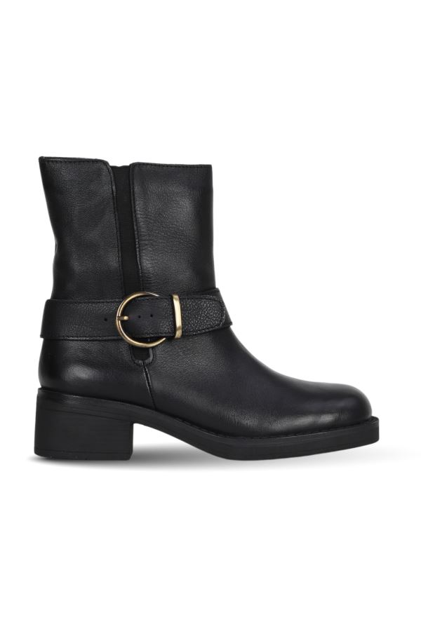 Siyah Deri Kadın Topuklu Bot