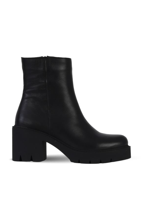 Siyah Deri Kadın Topuklu Bot