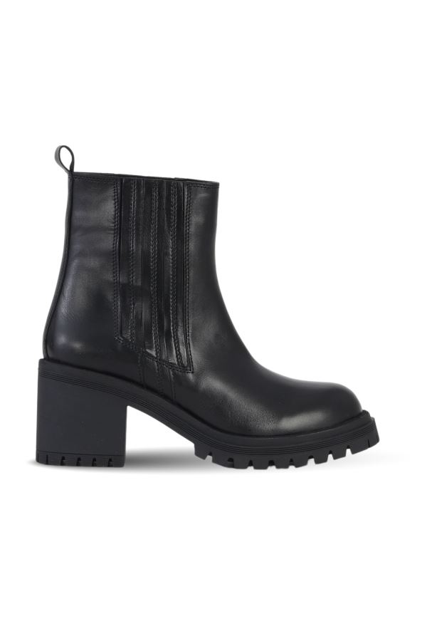 Siyah Deri Kadın Topuklu Bot
