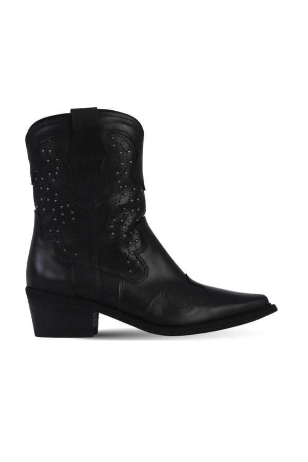 Siyah Deri Kadın Topuklu Bot