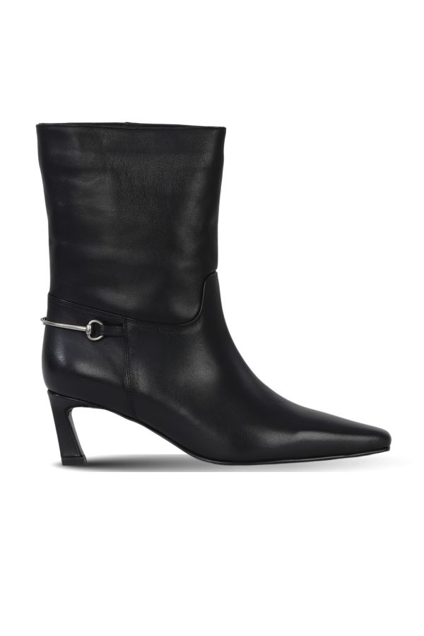 Siyah Deri Kadın Topuklu Bot 