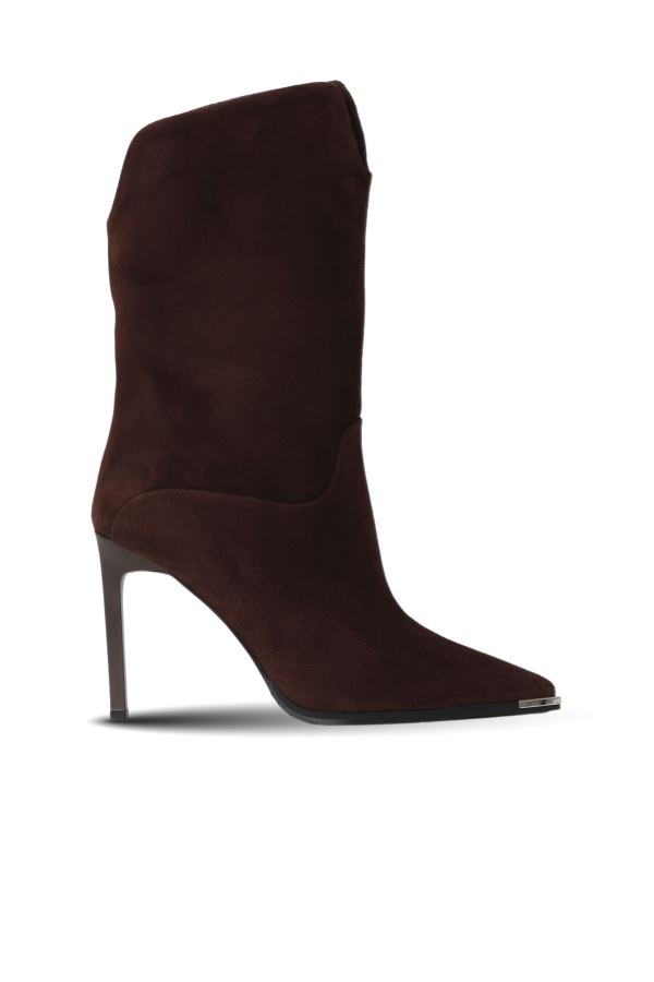 Kahverengi Süet Kadın Topuklu Bot