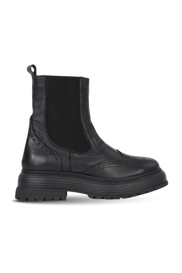 Siyah Deri Kadın Topuklu Bot