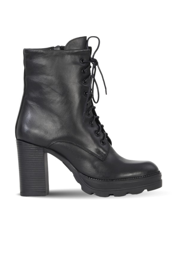 Siyah Deri Kadın Topuklu Bot