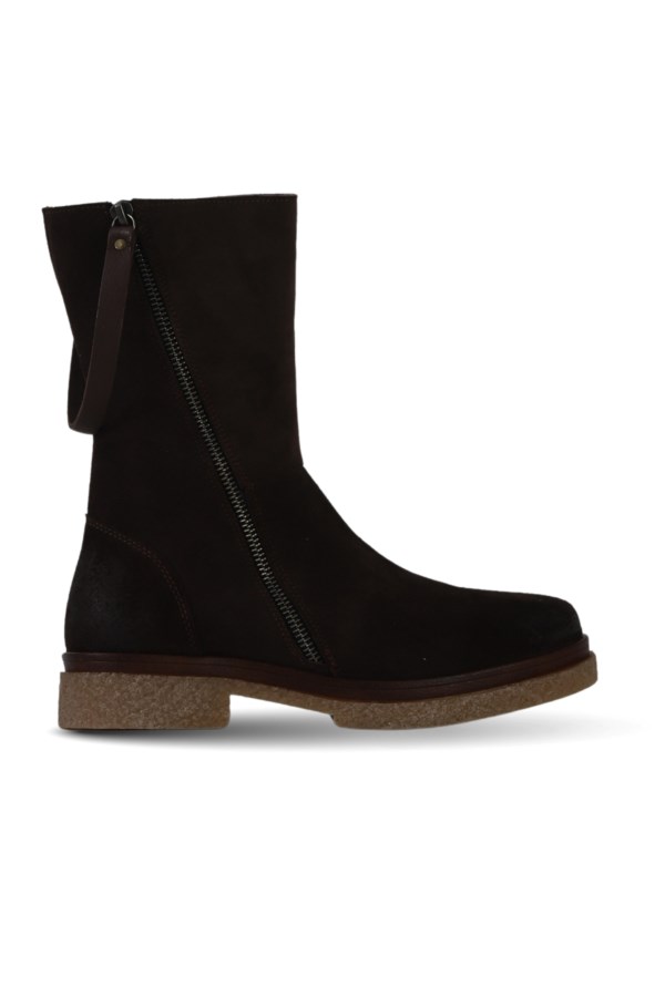 Kahverengi Süet-Deri Kadın Topuklu Bot