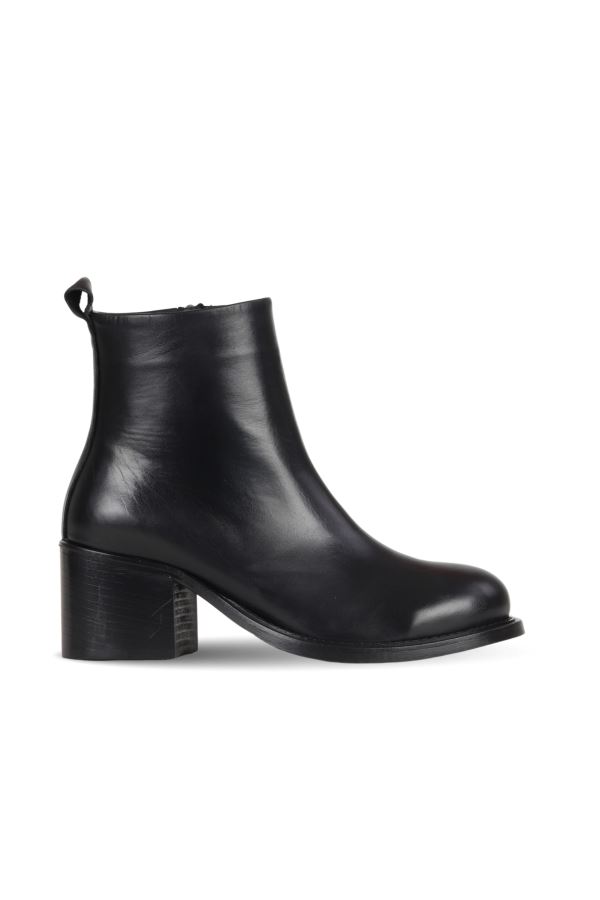 Siyah Deri Kadın Topuklu Bot