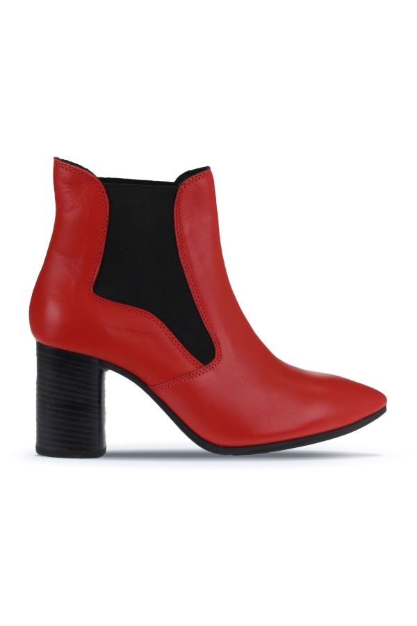Kırmızı Deri Kadın Topuklu Bot