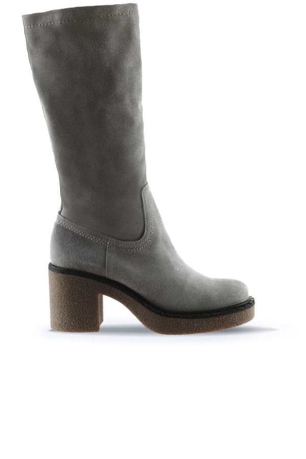 Gri Açık Süet Kadın Topuklu Çizme