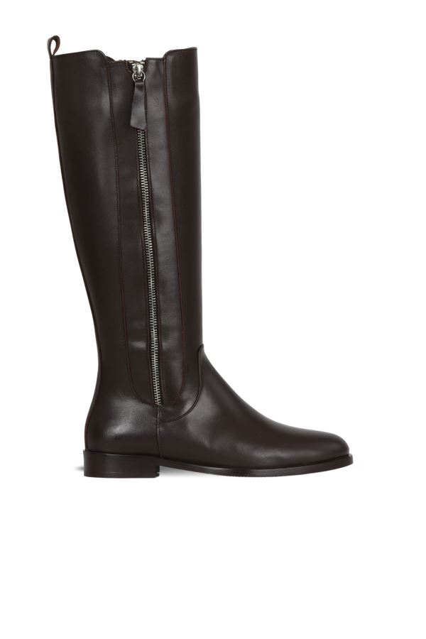 Kahverengi Deri Kadın Topuklu Çizme 