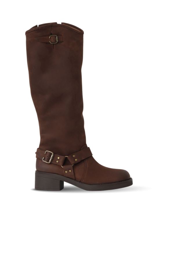 Kahverengi Nubuk Kadın Topuklu Çizme