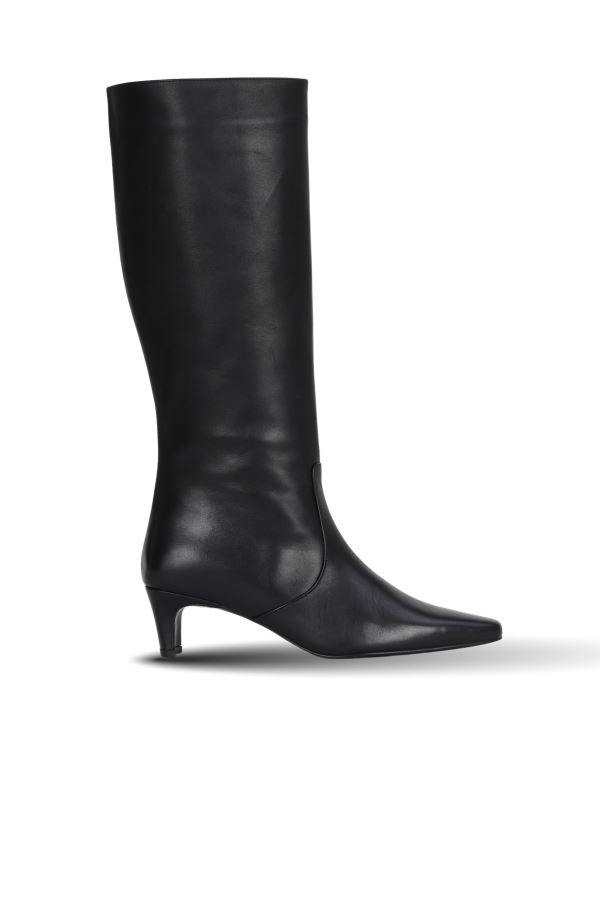 Siyah Deri Kadın Topuklu Çizme