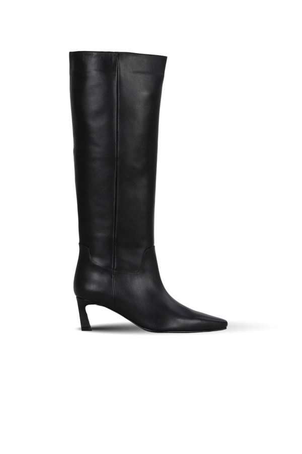 Siyah Deri Kadın Topuklu Çizme
