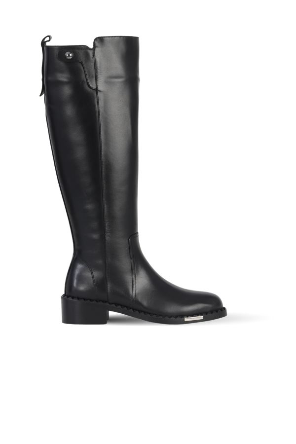 Siyah Deri Kadın Topuklu Çizme