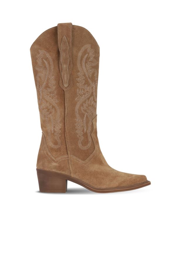 Taba Süet Kadın Topuklu Çizme