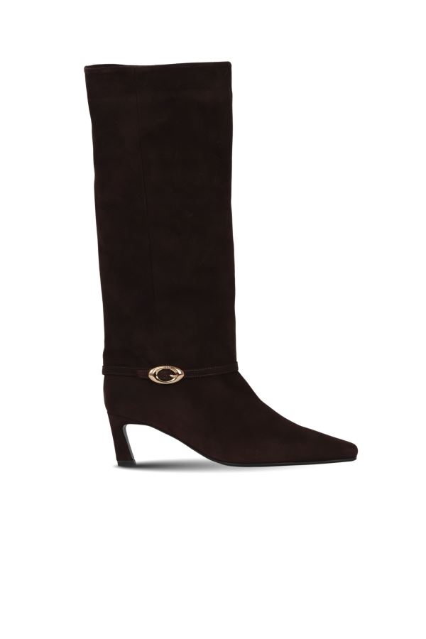 Kahverengi Süet Kadın Topuklu Çizme