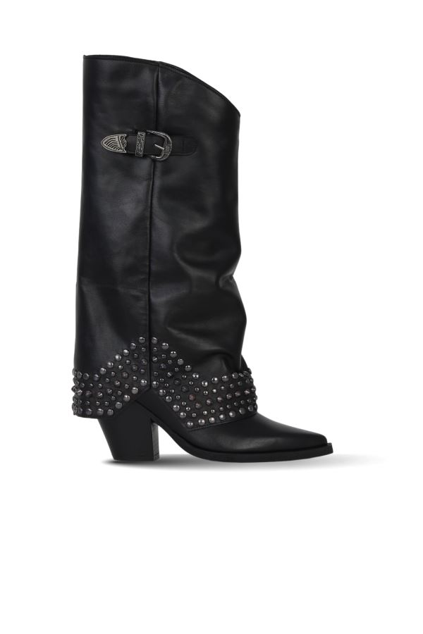 Siyah Deri Kadın Topuklu Çizme