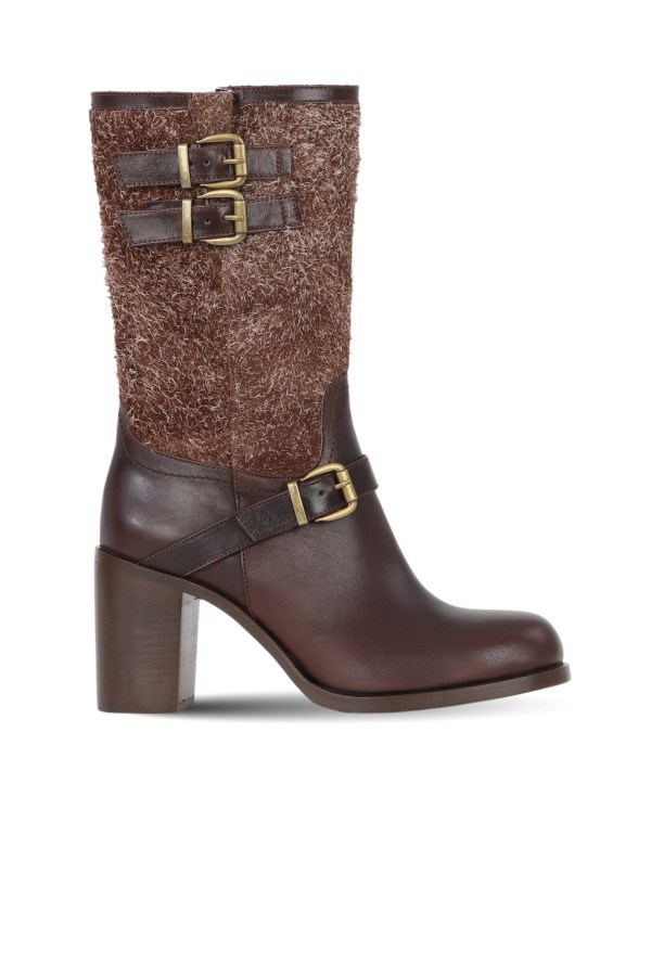 Kahverengi Deri Kadın Topuklu Çizme