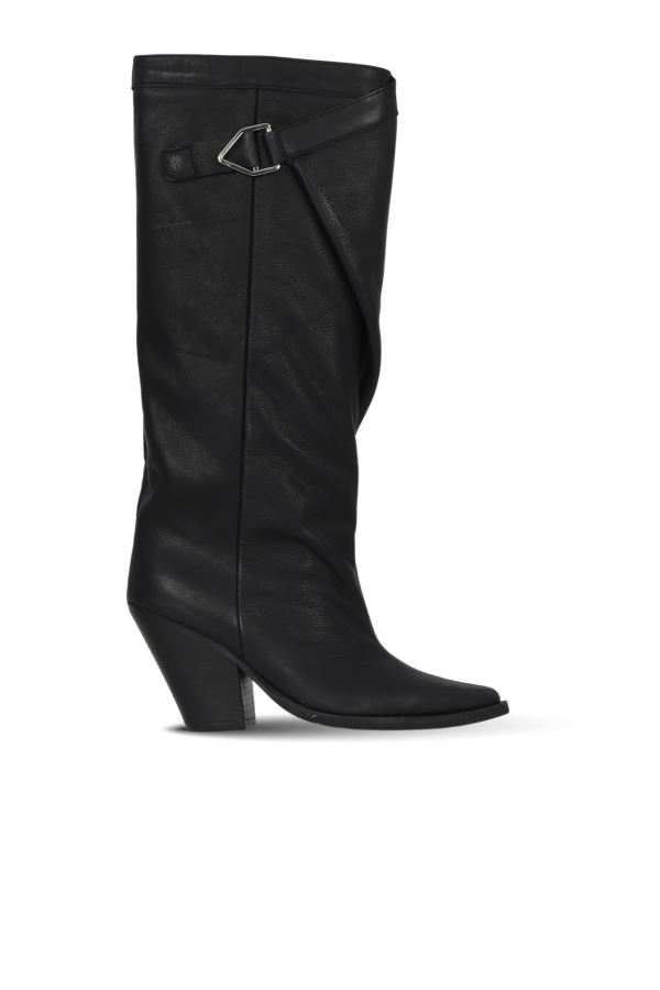 Siyah Deri Kadın Topuklu Çizme