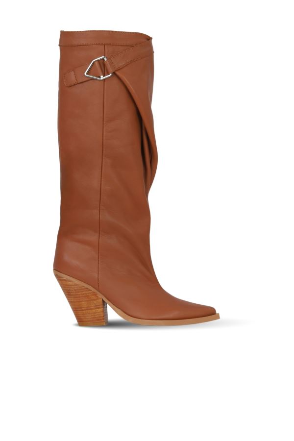 Taba Deri Kadın Topuklu Çizme