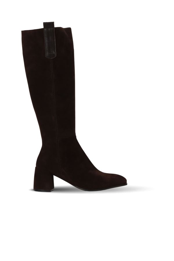 Kahverengi Süet Kadın Topuklu Çizme