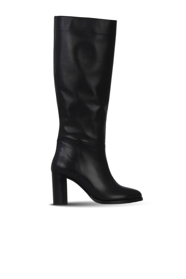 Siyah Deri Kadın Topuklu Çizme