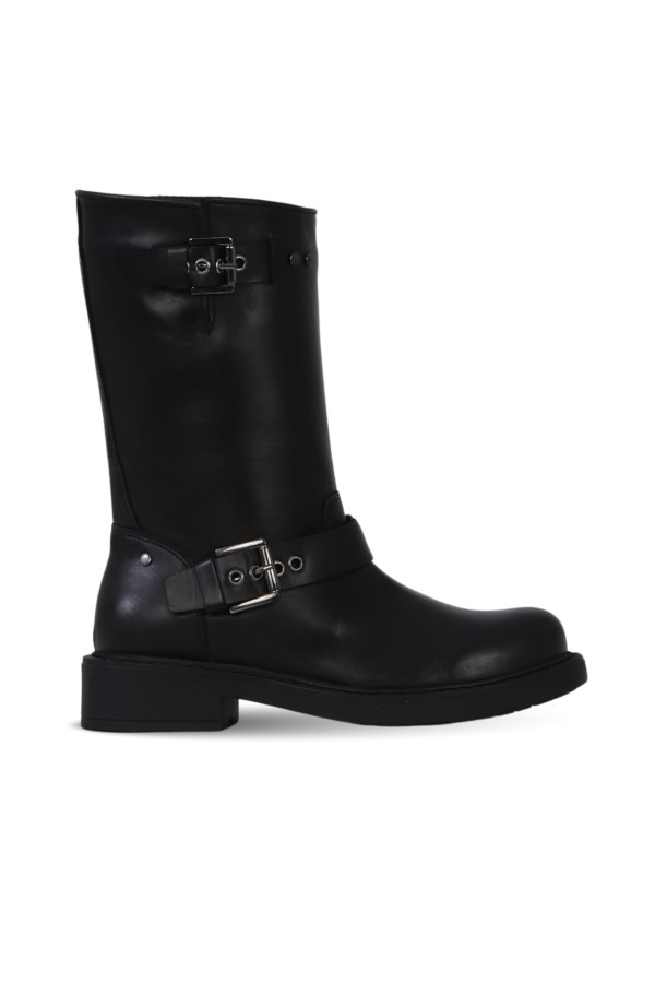 Siyah Deri Kadın Topuklu Çizme