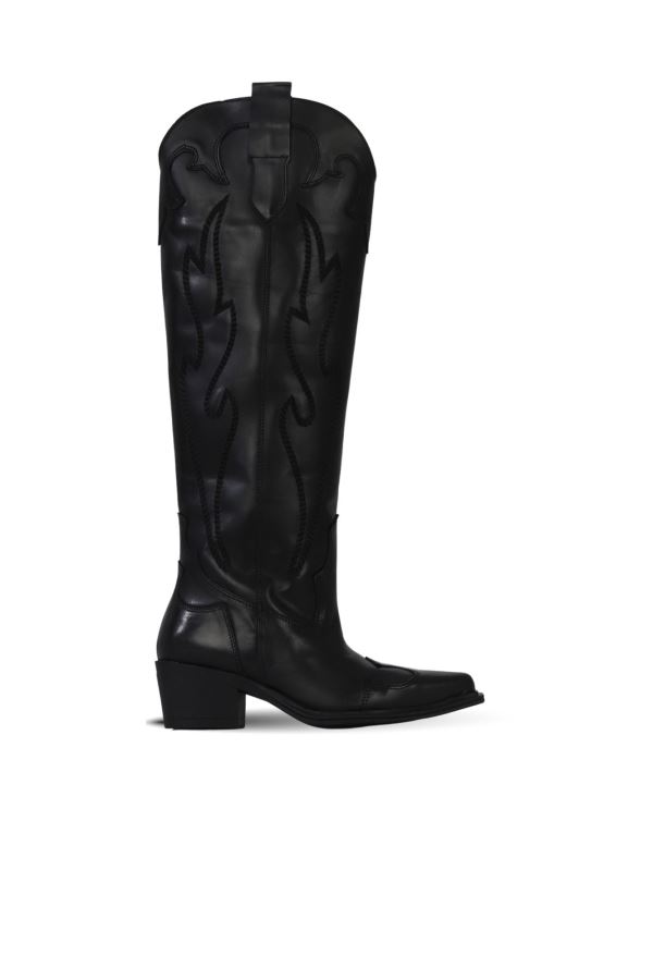 Siyah Deri Kadın Topuklu Çizme