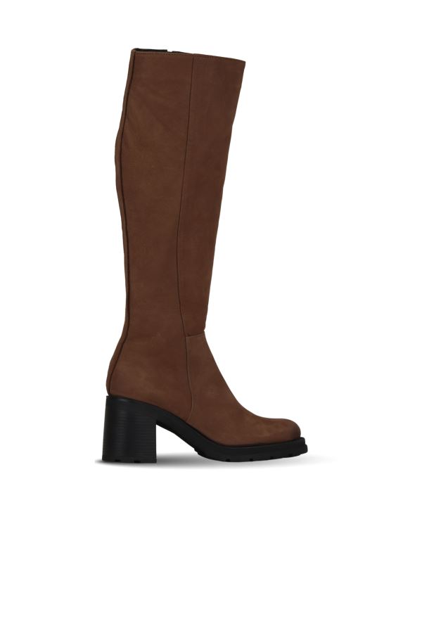 Kahverengi Nubuk Kadın Topuklu Çizme