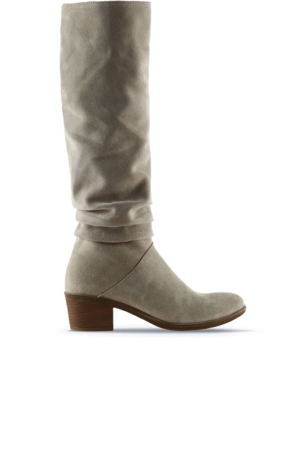 Bej Süet Kadın Topuklu Çizme
