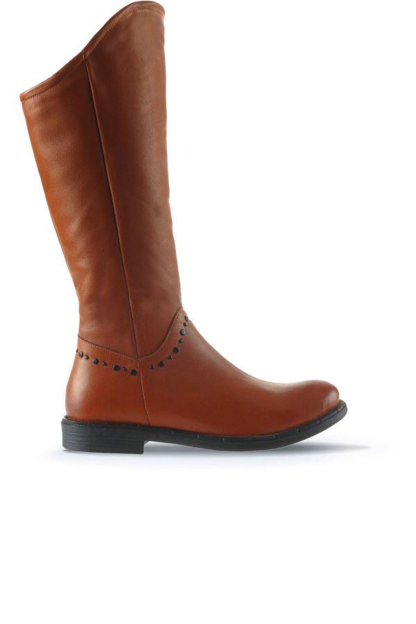 Taba Deri Kadın Düz Çizme 