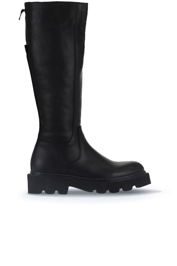 Siyah Flotter Deri Kadın Düz Çizme 