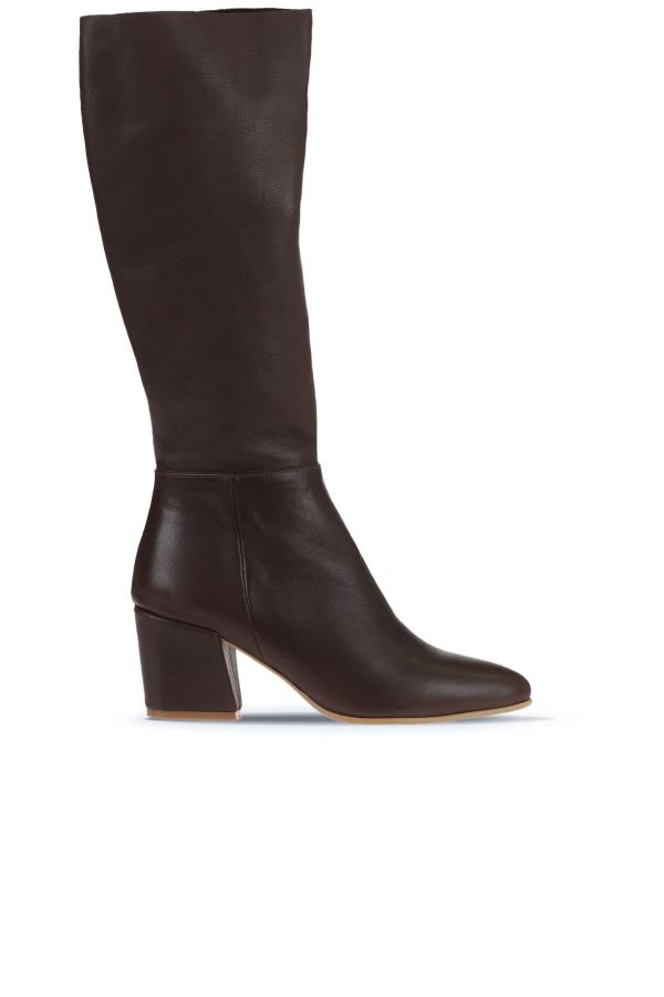 Kahverengi Deri Kadın Topuklu Çizme