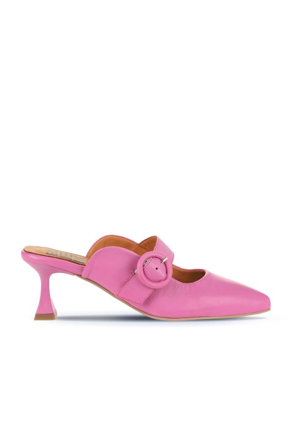 Fuşya Deri Kadın Topuklu Terlik