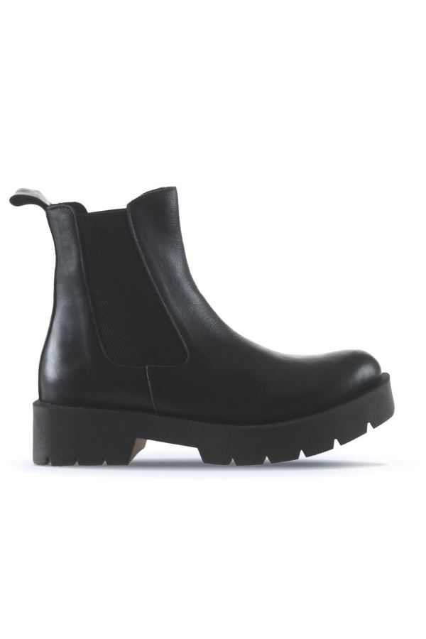 Siyah Deri Kadın Düz Bot